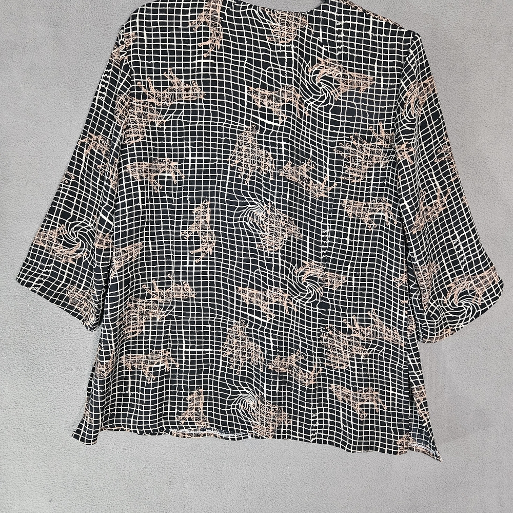 Vintage 80s Asian Design Womens XXL Button Up Shirt Zebra Black Check - Picture 9 of 10